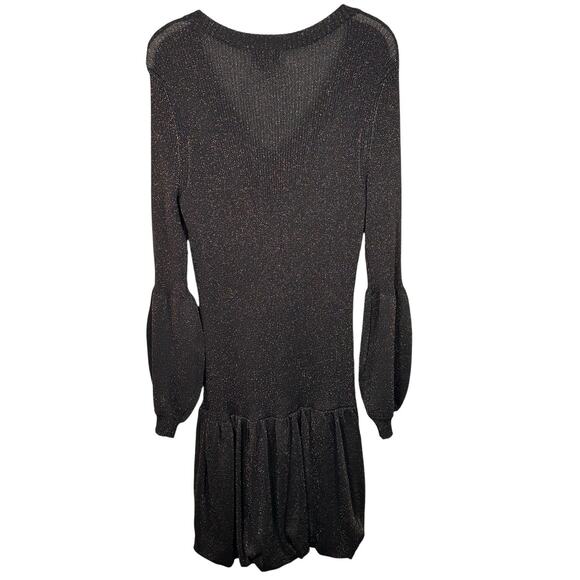 Current Air Black & Gold Shimmer Long Sleeve Bubble Waist Dress Women's Large - Picture 3 of 10